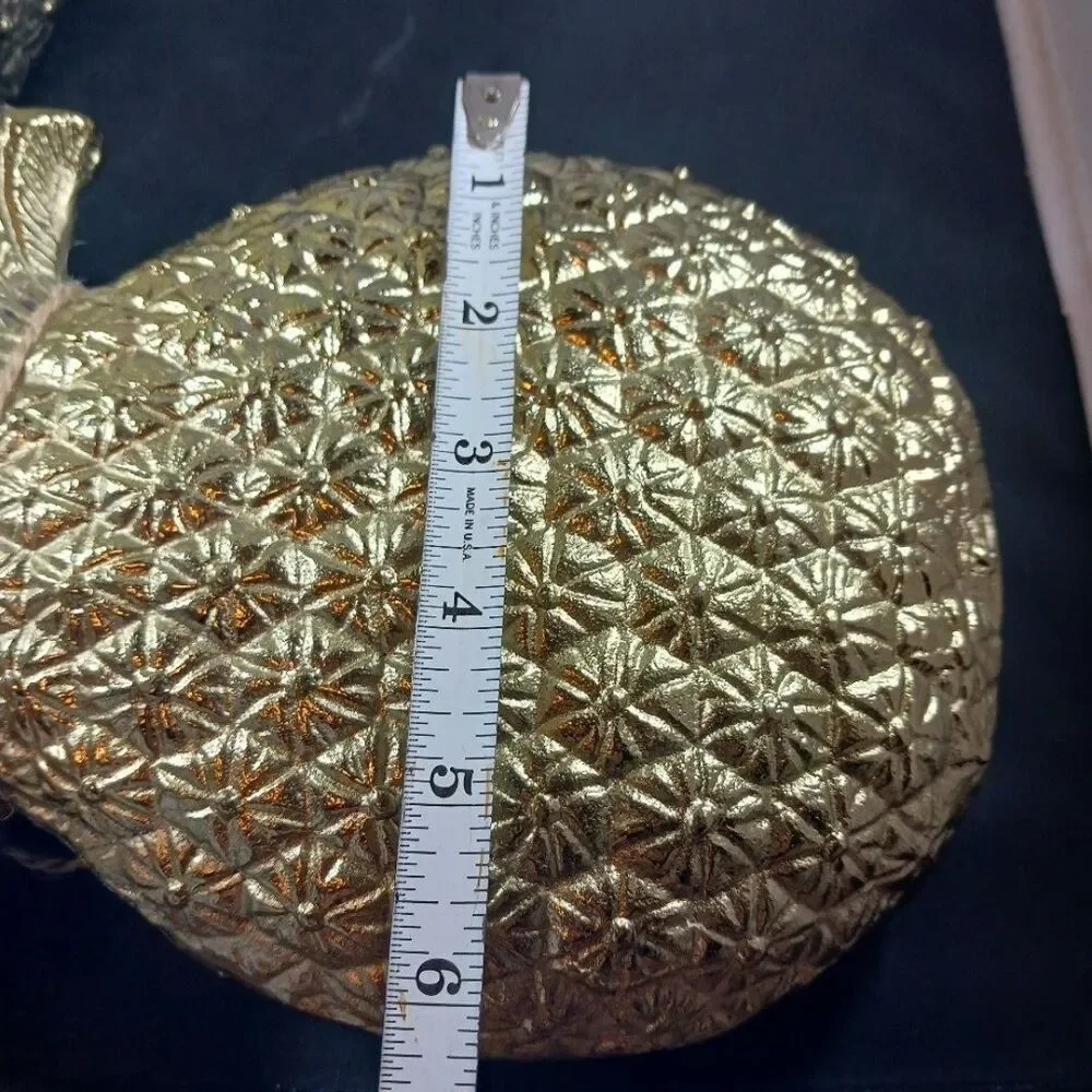2 Artisan Pineapple Gold Color Metal Vase